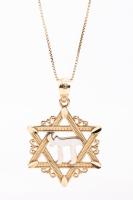 Ladies Fine Star of David Centered with Chai Symbol with Fine Chain both in 14K Gold