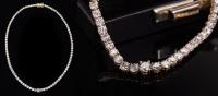 Ladies Magnificent 18K Yellow Gold and 28.24 Carat Tennis Style Diamond Necklace. AIGL Report and Appraisal Included.