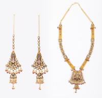 Spectacular 22k Gold Ram Parivar Wedding Necklace with Matching Earrings Resplendent in Polki Diamonds, Rubies, Sapphires and En