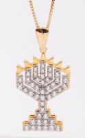 Ladies 18K Yellow and White Gold Menorah with 18K Yellow Gold Box Chain