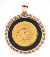 Ladies Beautiful 1988 Chinese Coin Pendant 10 Yuan Panda Coin in Beautiful 14K Yellow Gold and Enamel Bezel