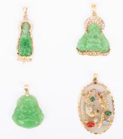 Ladies Four (4) Jade Pendants Each with Bezels in 14K Yellow Gold Some with Accent Diamonds and Semi-Precious Stones