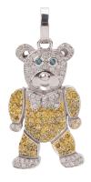 Ladies or Men's "Bling Bear", Terrific, Custom Made Pendant with White and Caramel Accent Diamonds Throughout & Emerald Eyes