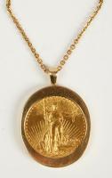 Ladies Spectacular $20 Gold Piece Pendant in a Custom 14K Yellow Gold Oval Bezel of Some Weight.