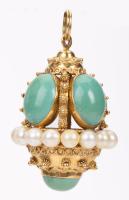 Ladies Striking 18K Yellow Gold, Amazonite and Pearl Pendant from Italy