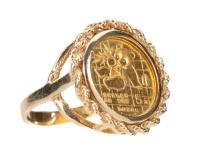 Ladies 1/20th Ounce Panda Gold Coin Ring Minted in 1989 in 14K Yellow Gold Setting.