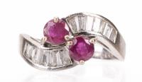 Ladies Diamond and Ruby Ring in 14K White Gold