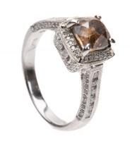 Ladies Diamond Engagement Ring with .80 Carat Cognac Diamond Flanked by Accent Diamonds in 14K White Gold