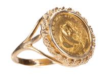 Ladies Popular 1/20th Ounce Panda Gold Coin Ring in 14K Yellow Gold Setting.