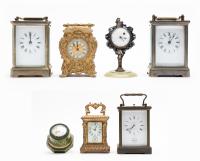 Collection of 4 Carriage Clocks and 2 Decorative Clocks Late 19th Century Early 20th.