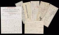 Checks, Banknotes, and Receipts from the Late 19th and Early 20th Century, 10 Pieces Total