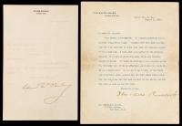 Roosevelt, Theodore: Typed Letter Signed as President on White House Stationery and William McKinley on Canton, Ohio Letterhead