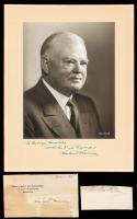 Three (3) Presidential Signatures: Signed Photo by Herbert Hoover Plus a Cut Signatureand a Wooodrow Wilson Cut Signature