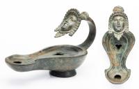 Roman Masterpiece: Bronze Oil Lamp, ca. 1st Century BC - 1st Century AD in Choice Condition