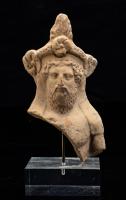 Greek Terracotta Hollow-Backed Relief Fragment of a Bearded Male Wearing a Tall Palmette Headdress