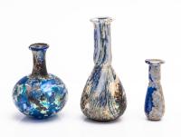 Ancient Roman Glass Unguentariium/Vessels in Desirable Cobalt Blues and Iridescence. Three Total