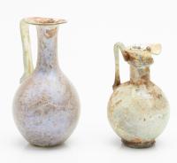 Pair of Elegant Single Handle Glass Jugs. Roman 3rd-4th Century C.E.