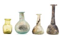 Four (4) Ancient Roman Vessels of Various Sizes, One with Foliate Design on all Four Sides 3rd-4th Century CE