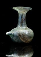 Ancient Roman Infant Bottle ca. 500 AD of Transparent Blown Glass Richly Iridescent, 11.4 cm.