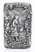 Sterling Silver Match Safe with Impressive RepoussÃ© Work of Colonial Scenes. A Male on One Side in Front of a Manor, The Other