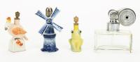 Marcel Franck Atomizer with Baccarat Crystal Bottle and Three Figured Perfume Bottles