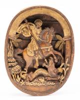 Beautiful Hand Carved, High Relief Wooden Icon of St. George Slaying the Dragon