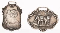 Two Sterling Silver Coca-Cola Watch Fobs: Woman With Glass and Double Bulldog, The Prize Winners