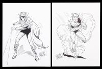 Two Original Ink Drawings: One of The Green Lantern and One of The Flash By Sheldon "Shelly" Moldoff