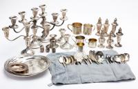 Assorted Sterling Silver Tableware; Flatware Towle Candlelight, Salt & Pepper, Candleabras, Candle Sticks