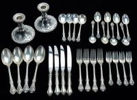 Gorham Sterling Silver "King Edward" Place Setting for Four Plus One Pair Gorham Candlesticks