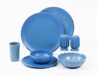 Catalina Island Pottery: 5 Pieces of Matte Periwinkle Blue, Two Plates, Salt & Pepper Cactus Shakers, Salad Plate and Bowl + Ran