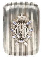 Heavy .875 Russian Silver Cigarette Case with a Mounted, High Relief, Russian Imperial Commemoration Badge ca. 1890