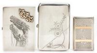 Three .875 (84 Zolotnik) Russian Silver Cigarette Cases all with Interesting Chasing and Designs, two With 14K Gold or Gold Gilt