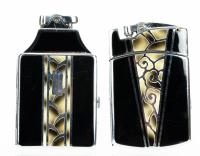 Pair of Ronson Tuxedo Combination Lighter and Cigarette Cases in Art Deco Designs