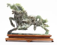 Chinese Hardstone Carving of Two Horses at Full Gallop on Custom Wood Stand.