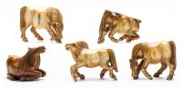 Five Vintage Miniature Chinese Porcelain Horses, Exceptional Detail with Wonderful Glaze ca. 1950s