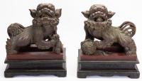 Pair of Vintage Chinese Wood Carved Foo Dogs