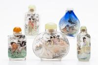 A Collection Of Five (5) Chinese Inside Painted Snuff Bottles 20th Century, In Various and Appealing Shapes