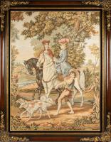 Vintage, Classically Themed Tapestry of a Couple Courting While on Horseback. Beautifully Presented.