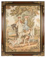 Vintage, Classically Themed Tapestry of a Couple Courting While on Horseback. Beautifully Presented. - 2