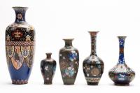 Five (5) Very Appealing, Vintage, Chinese Enamel and CloissonÃ© Vases Ranging from 12" to 5".