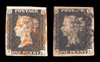 Great Britain 1840 Group Of 2 Used Penny Blacks