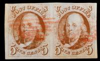 1847 5Â¢ red brown Used Pair