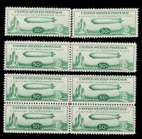 1933 50Â¢ âChicagoâ Zeppelin Group Of 8 Mint Stamps