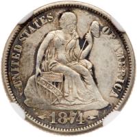 1874 Liberty Seated 10C. Arrows
