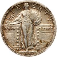 1917-S Liberty Standing 25C. Type 2 NGC AU55