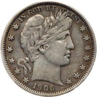 1906 Barber 50C PCGS AU50