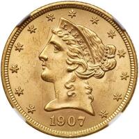1907-D $5 Liberty NGC MS64