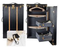 Louis Vuitton Steamer Trunk: Outstanding Medium Sized Upright Trunk "Wardrobe 85" in Textured Coated Black Canvas and Le