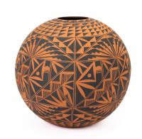 Acoma Pottery, Large Seed Jar Form. Hand Coiled and Hand Etched/Sagrifito.